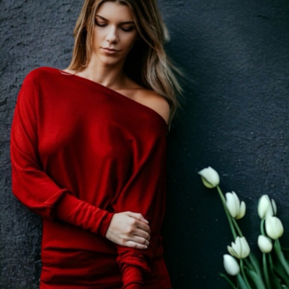 Vibrant Red Asymmetrical Off-the-Shoulder Top